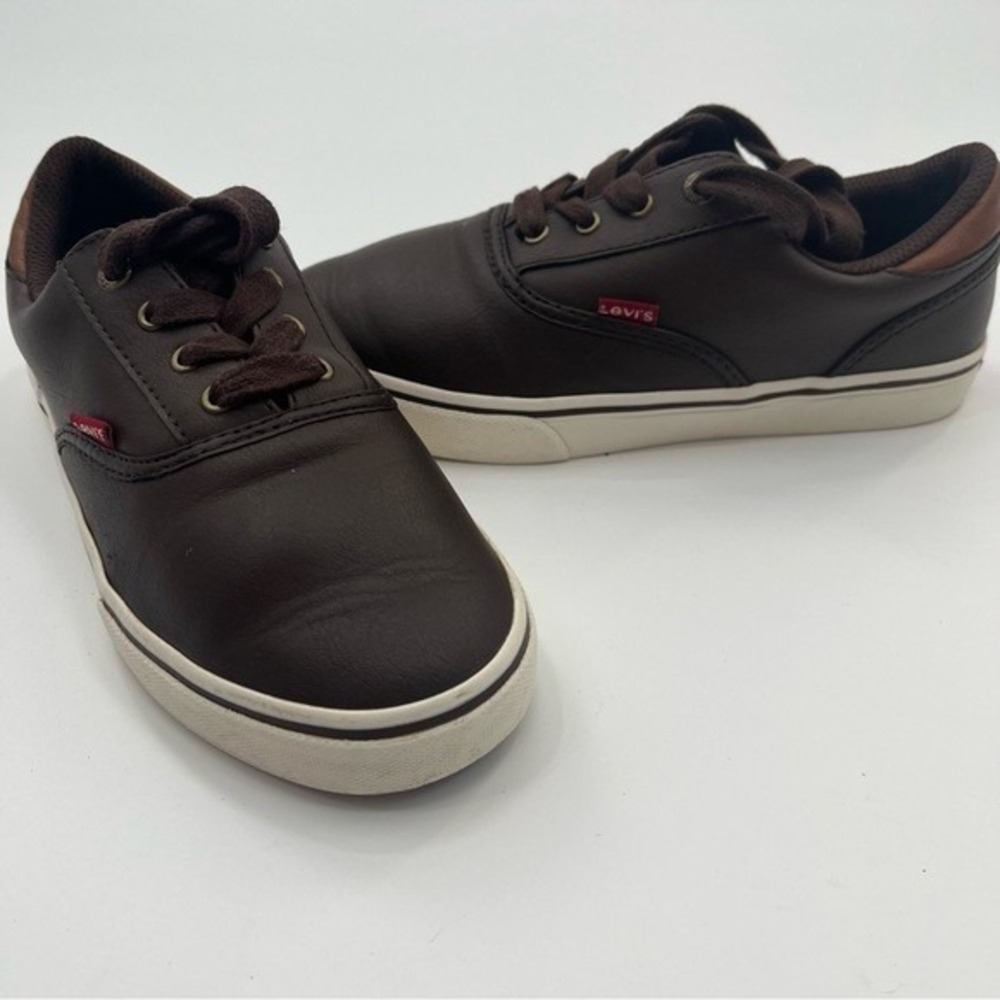 Levi's Kids Shoes Size 3 Brown Faux Leather Lace Up Sneakers Boys Youth EUC